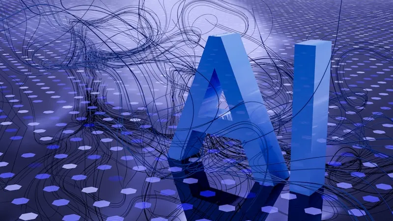Glowing “AI” on a circuit board, representing AI integration